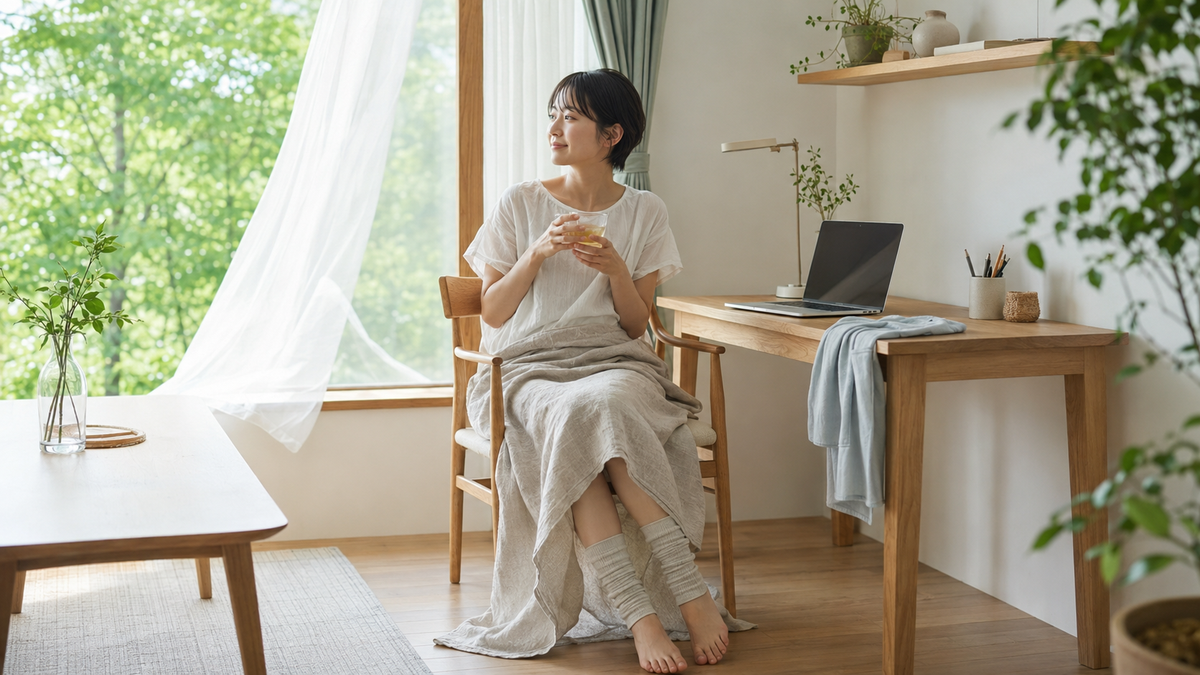 冷房の部屋では、薄い一枚を味方に。