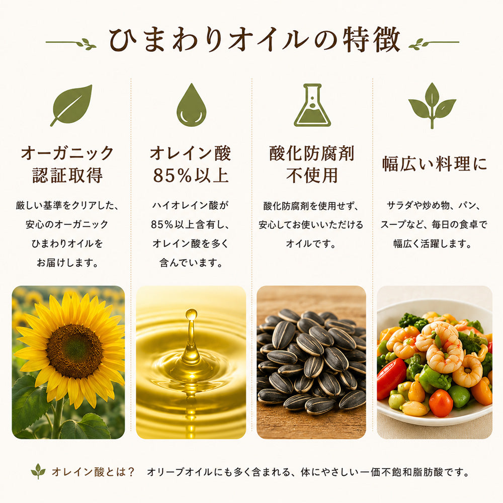 オーガニック　ハイオレイックひまわりオイル
